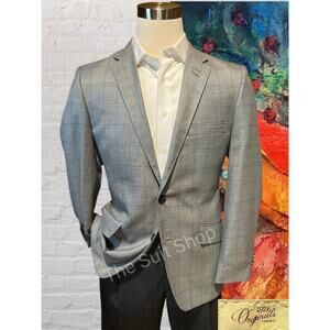 Haggar 1926 Originals 42R Light Gray Golden Tan Blue Plaid Blazer Sport Jacket